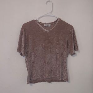 VINTAGE - henri bendel velvet cropped tee - suede taupe